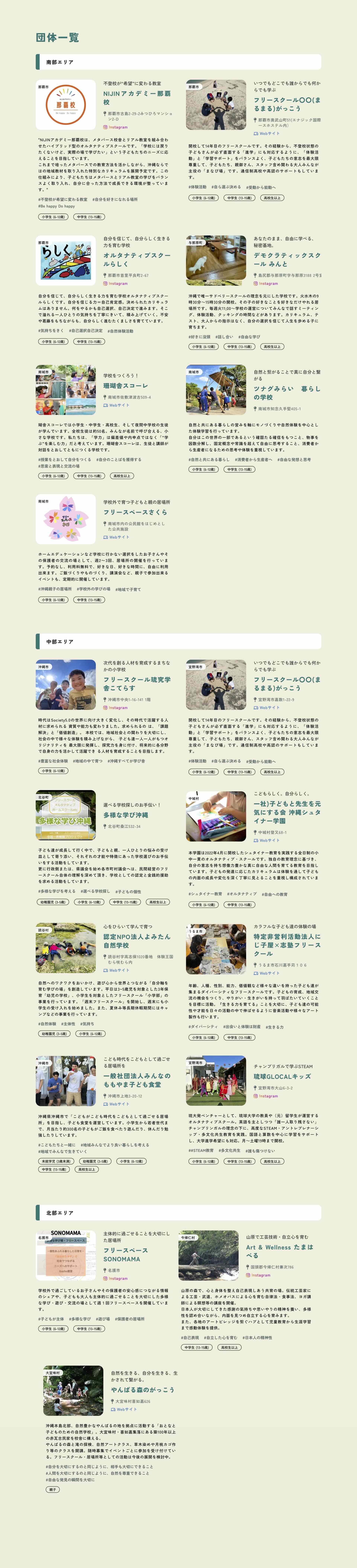 沖縄フリースクールリストの紙面イメージ